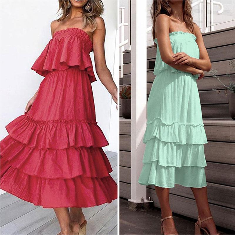 Sleeveless Tube Top Blouse Loose Cake Skirt Two-Piece Suit