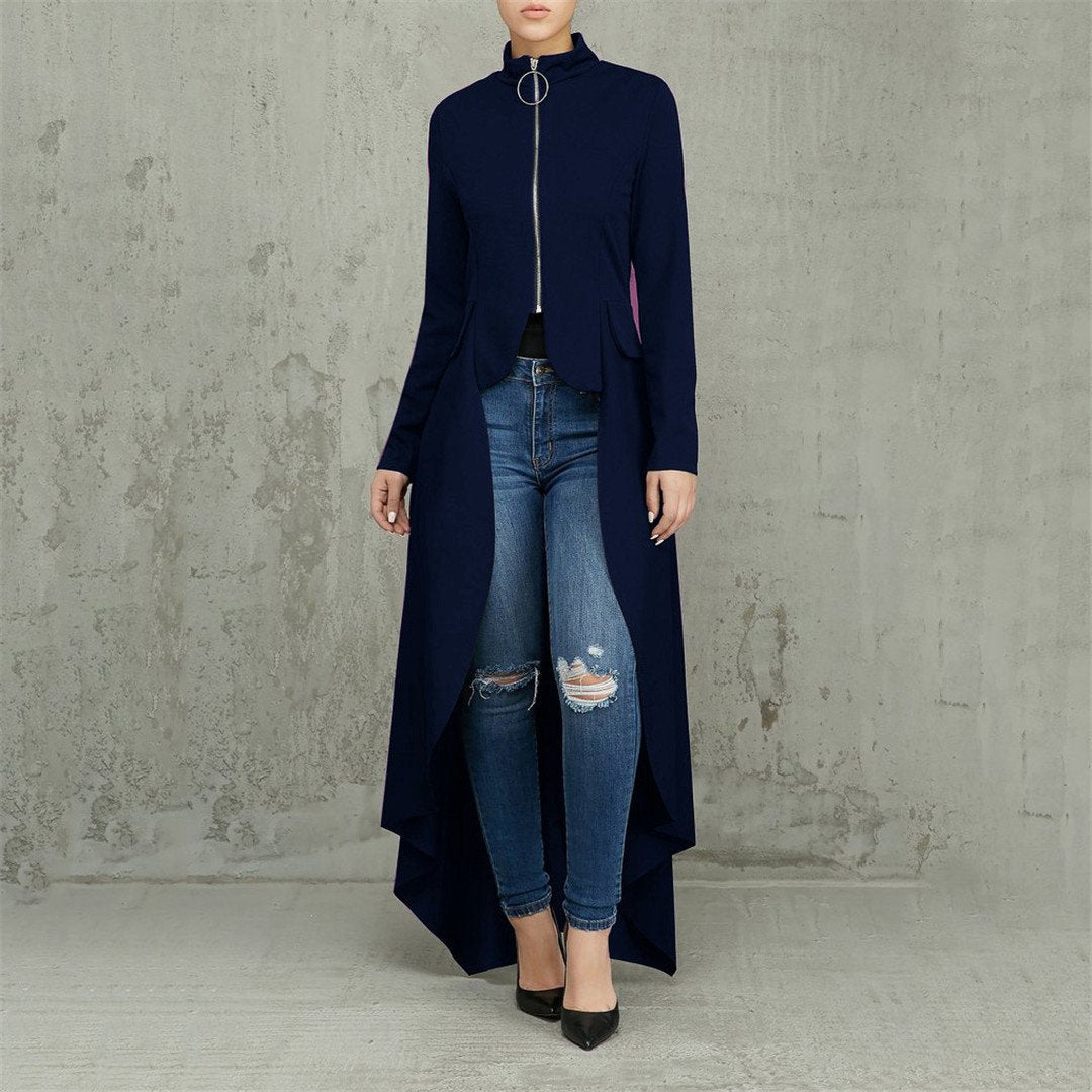 High Necked Zippered Irregular long sleeves Dress