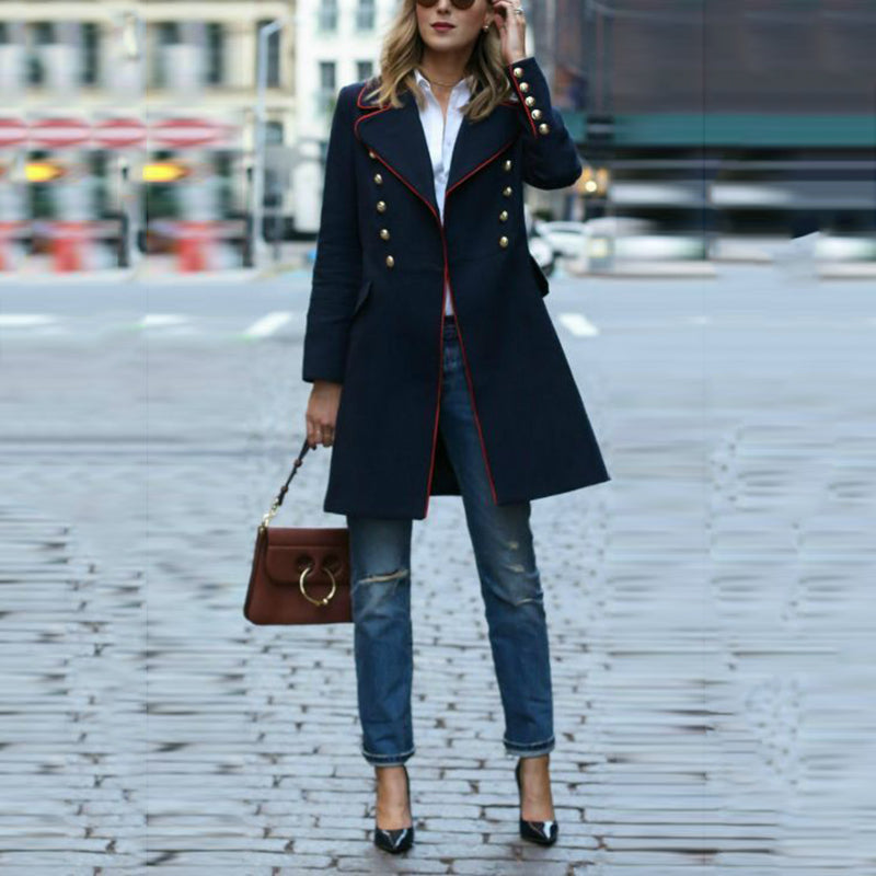 Fashion Contrast Lapel Button Long Sleeve Jacket