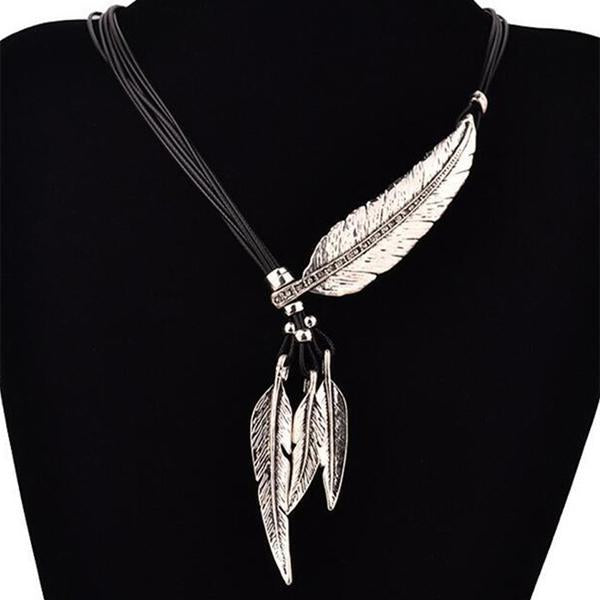 Metal Feather Pendant Necklace