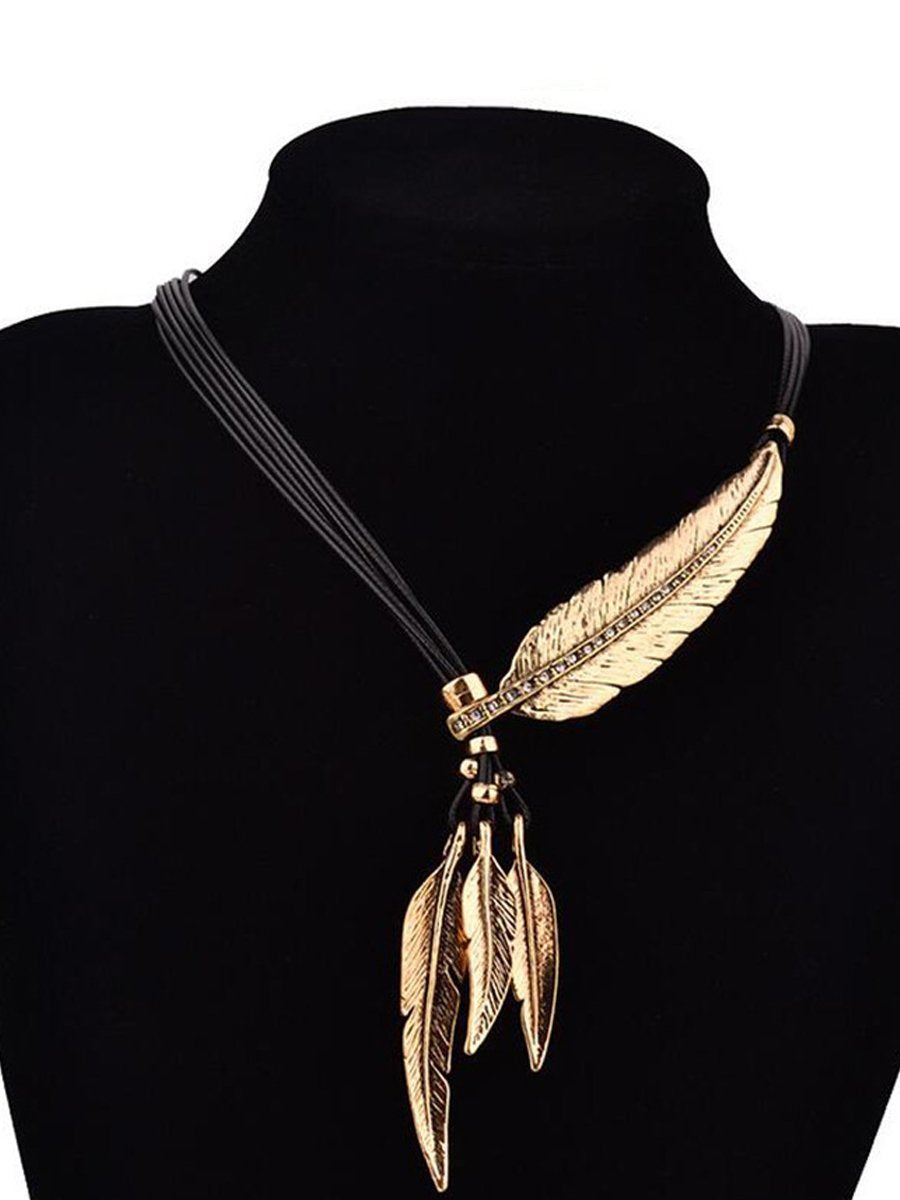 Metal Feather Pendant Necklace