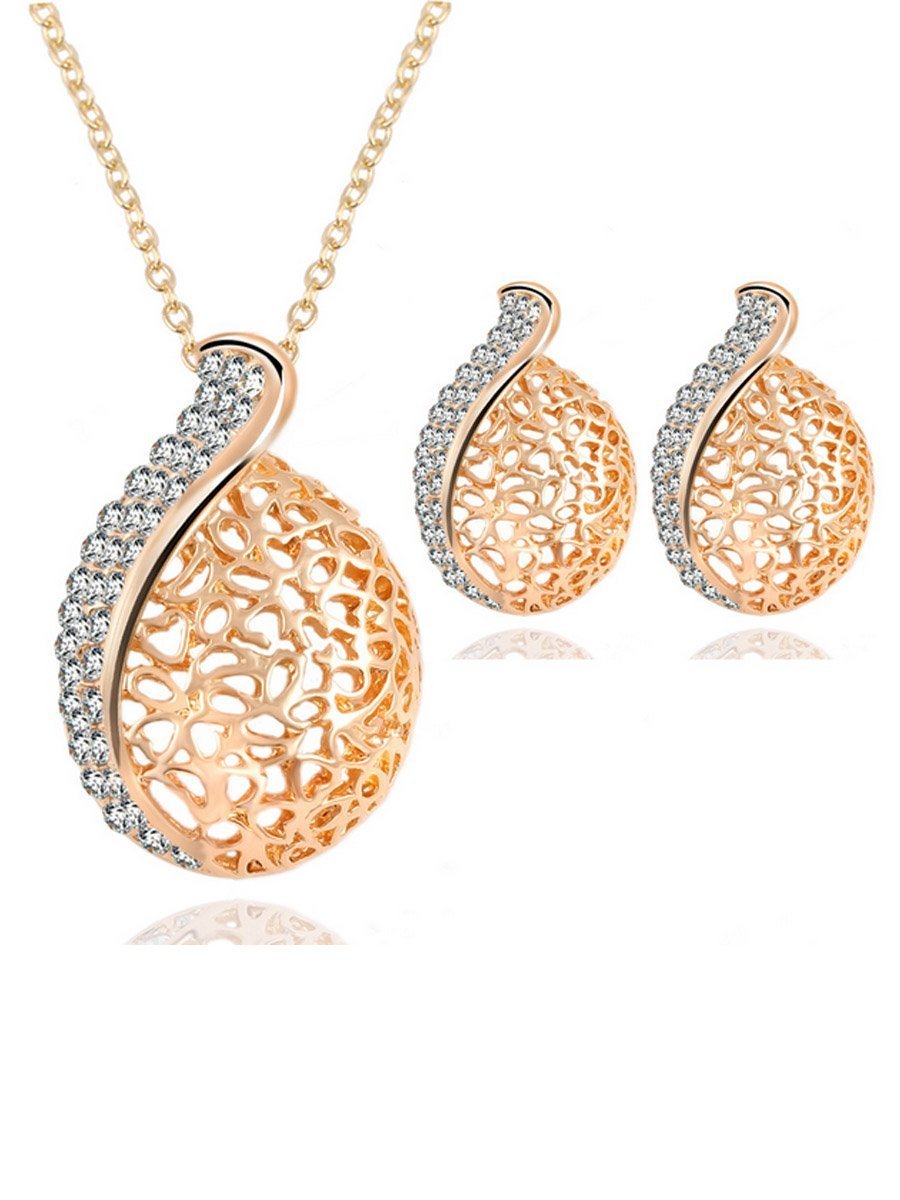 Rhinestone Hollow Necklace Earrings Set