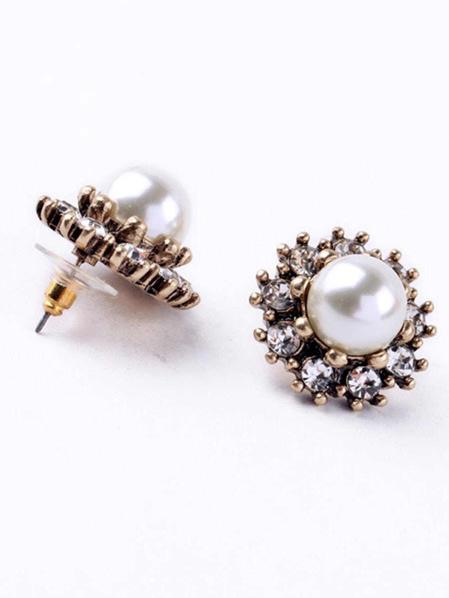 Faux Pearl Rhinestone Stud Earrings