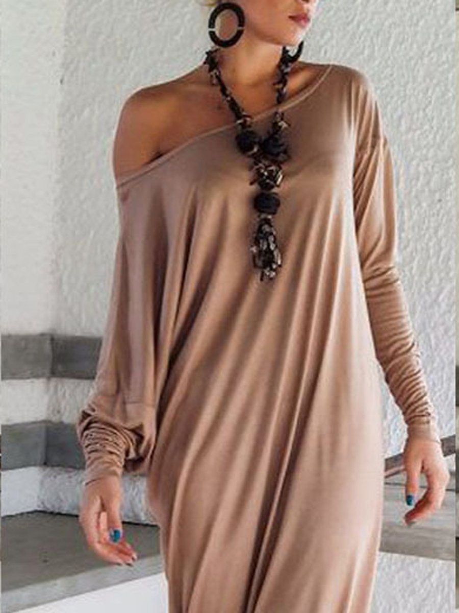 One Shoulder Slit Long Sleeve Casual Dresses