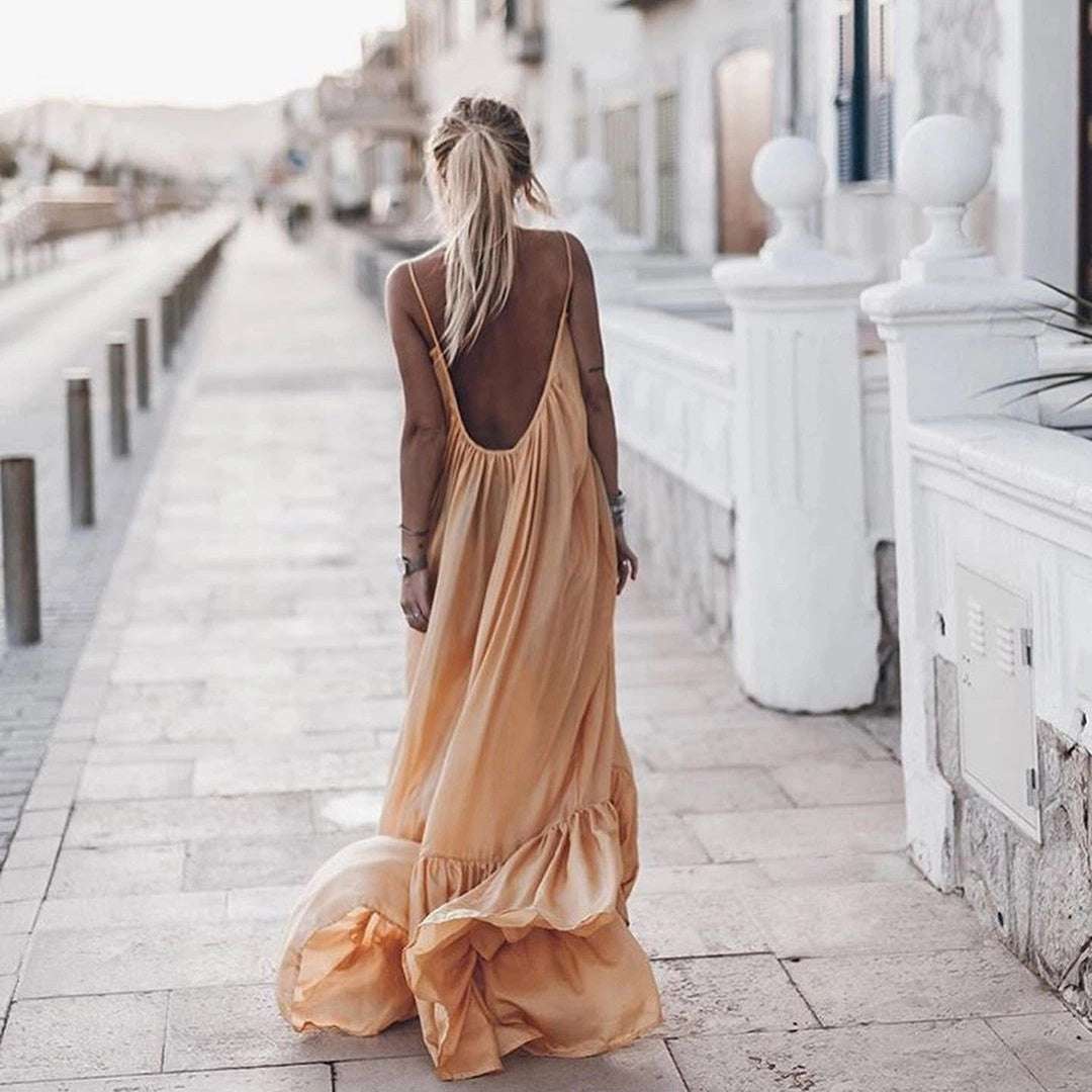 （Video）New Sleeveless Backless Loose Dress Maxi Dress