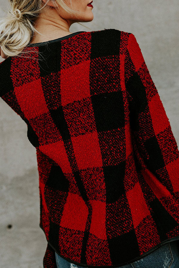 Fold Over Collar  Asymmetric Hem  Plaid Jackets