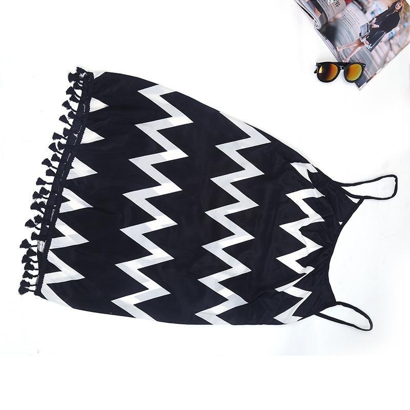 Black & White Wavy Stripes Tassel Sexy Sling sleeveless Mini Dress