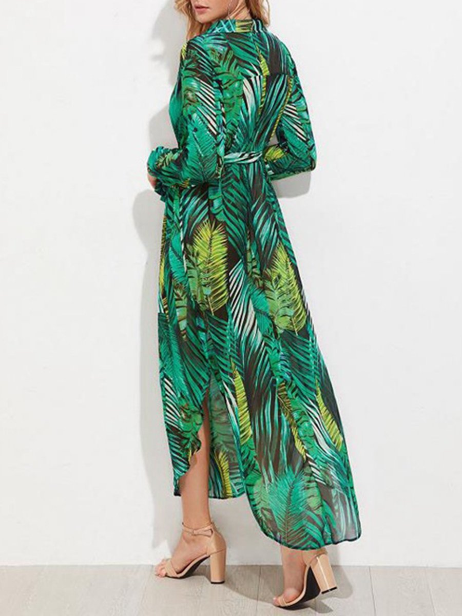 Surplice  Belt short sleeves Printed Maxi Dress