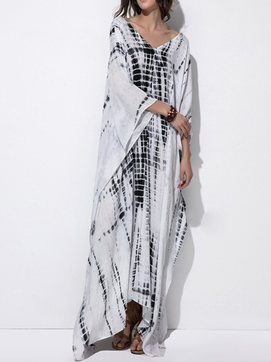 V-Neck long sleeves Printed Maxi Dress