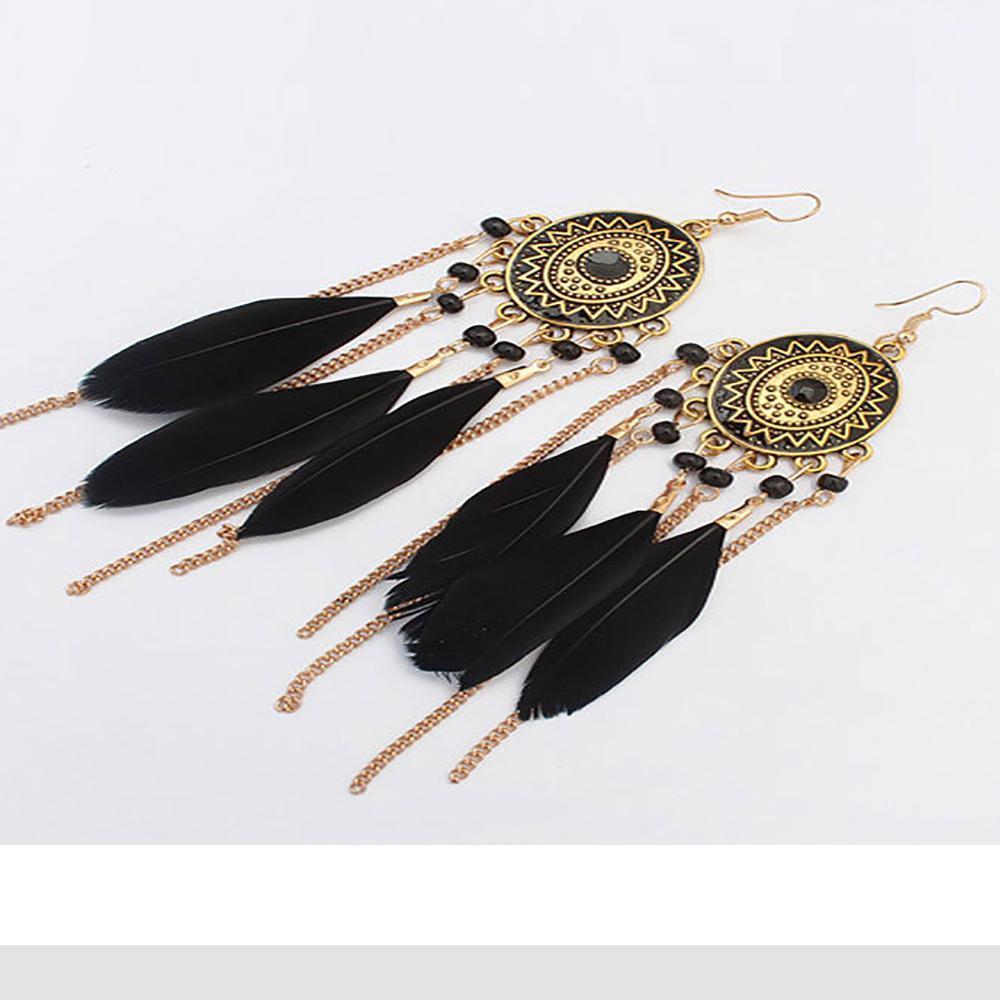 Bohemian Feather Chain Tassel Earrings