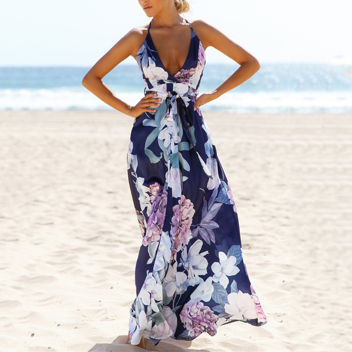 Sexy Floral Print Sleeveless Maxi Dress