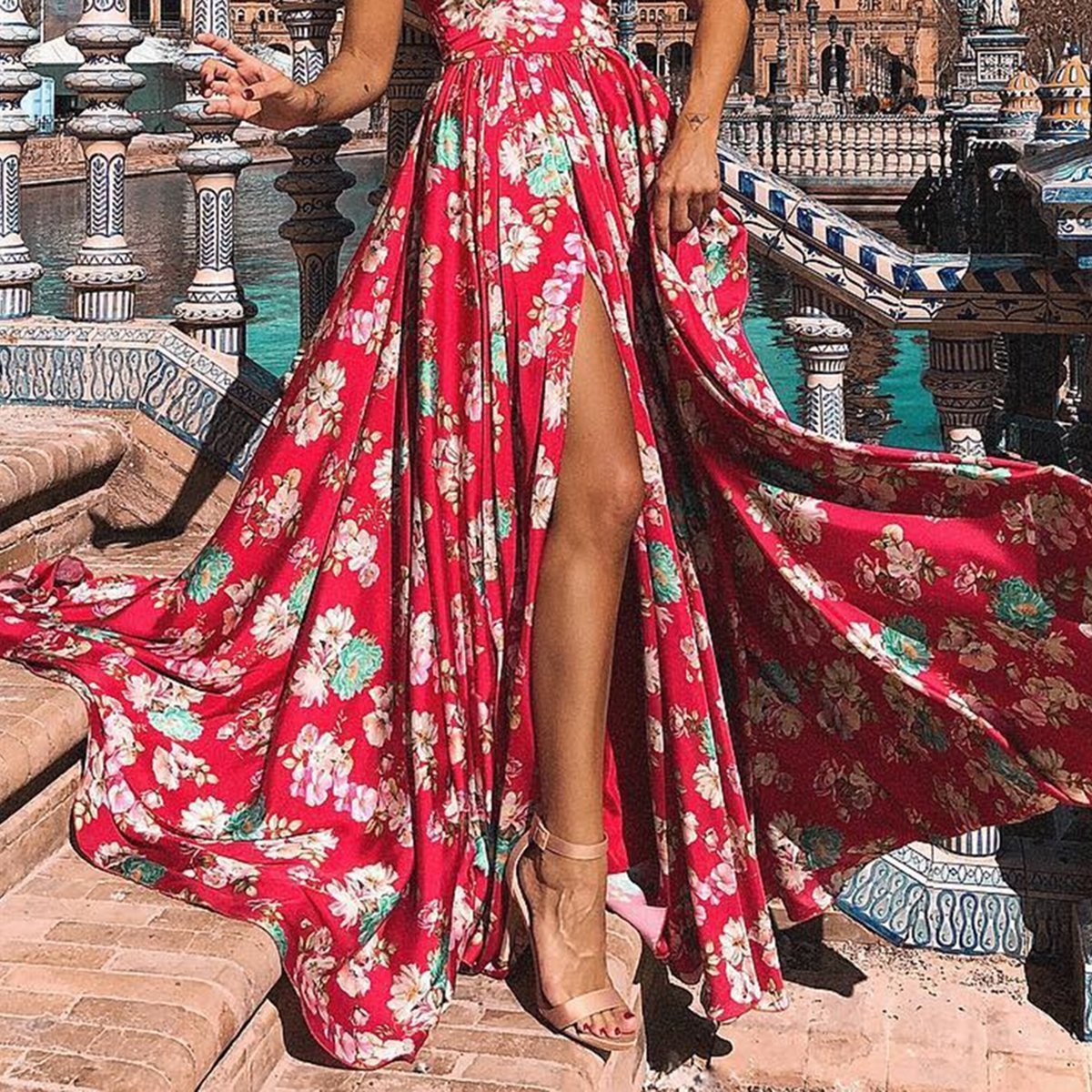 Sexy Floral One Shoulder sleeveless Vocation Maxi Dress