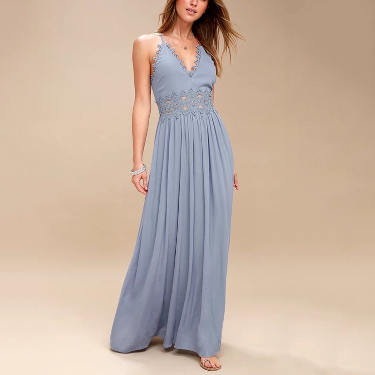 Elegant Sexy Deep V Sleeveless Maxi Dress