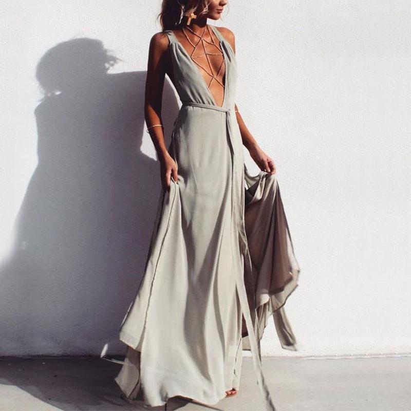 Sexy Deep V-Neck Beach  Maxi Dress