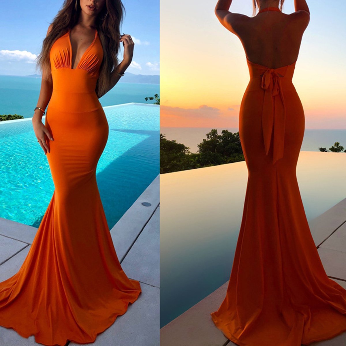 Sexy V Neck Sleeveless Bodycon Evening Dress