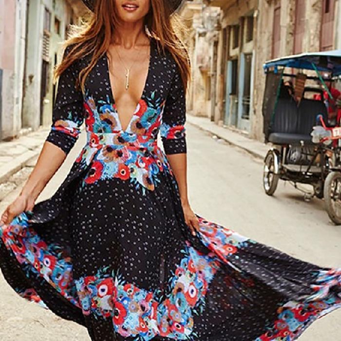 Bohemian V Neck Vacation Dress