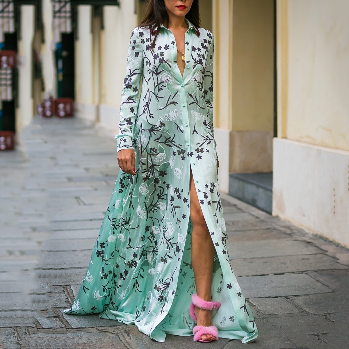 Sexy Floral Print Long Sleeves Dress