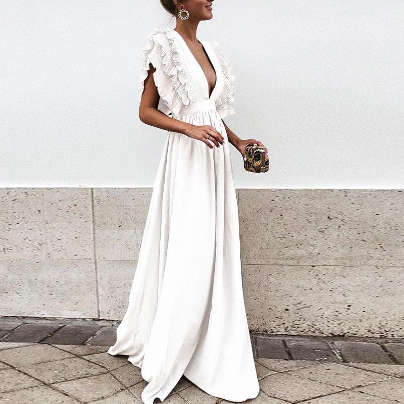 Sexy Gray V Neck Short Sleeves Maxi Dress