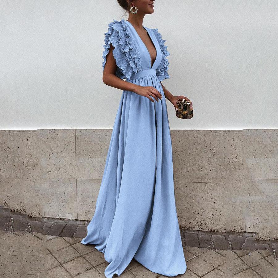 Sexy Gray V Neck Short Sleeves Maxi Dress