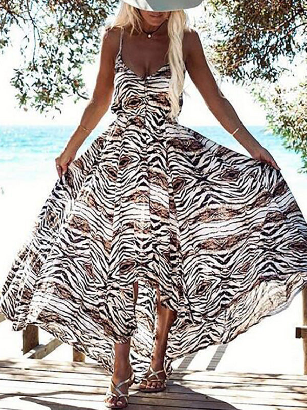 Leopard Print sleeveless Chiffon Ddigital Printing Harness Large Swing Dress