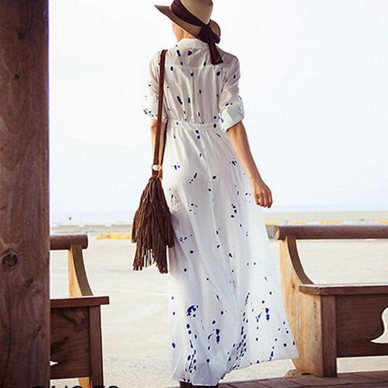 Print Waist Long Sleeved Single Maxi Dress