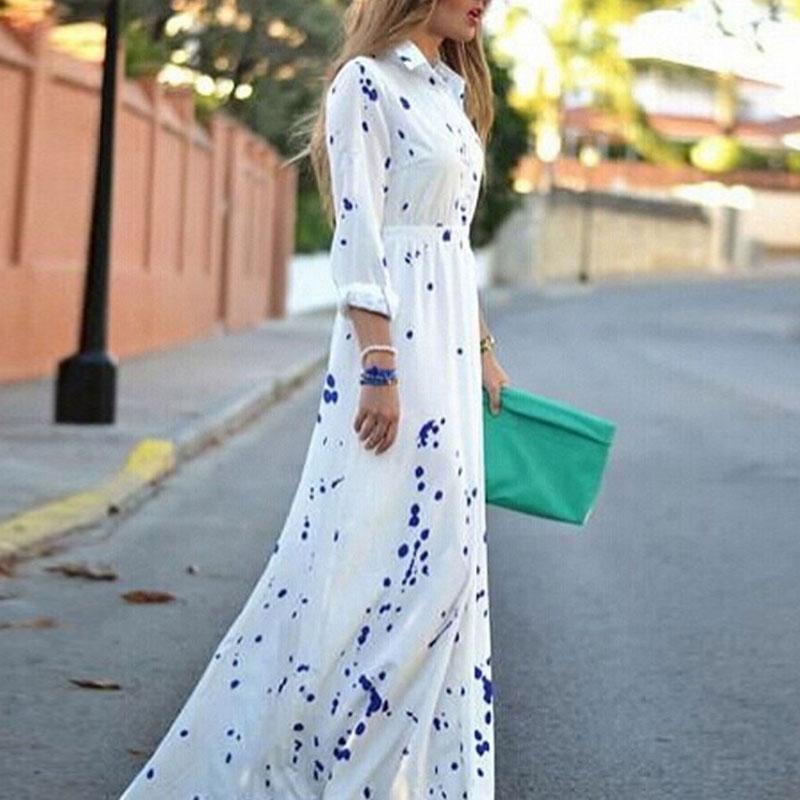 Print Waist Long Sleeved Single Maxi Dress