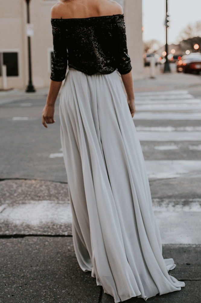 Casual Plain Chiffon Large Hemline Maxi Skirt