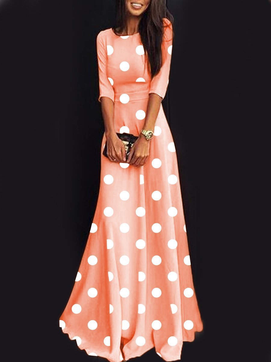 Round Neck short sleeve Polka Dot Maxi Dress