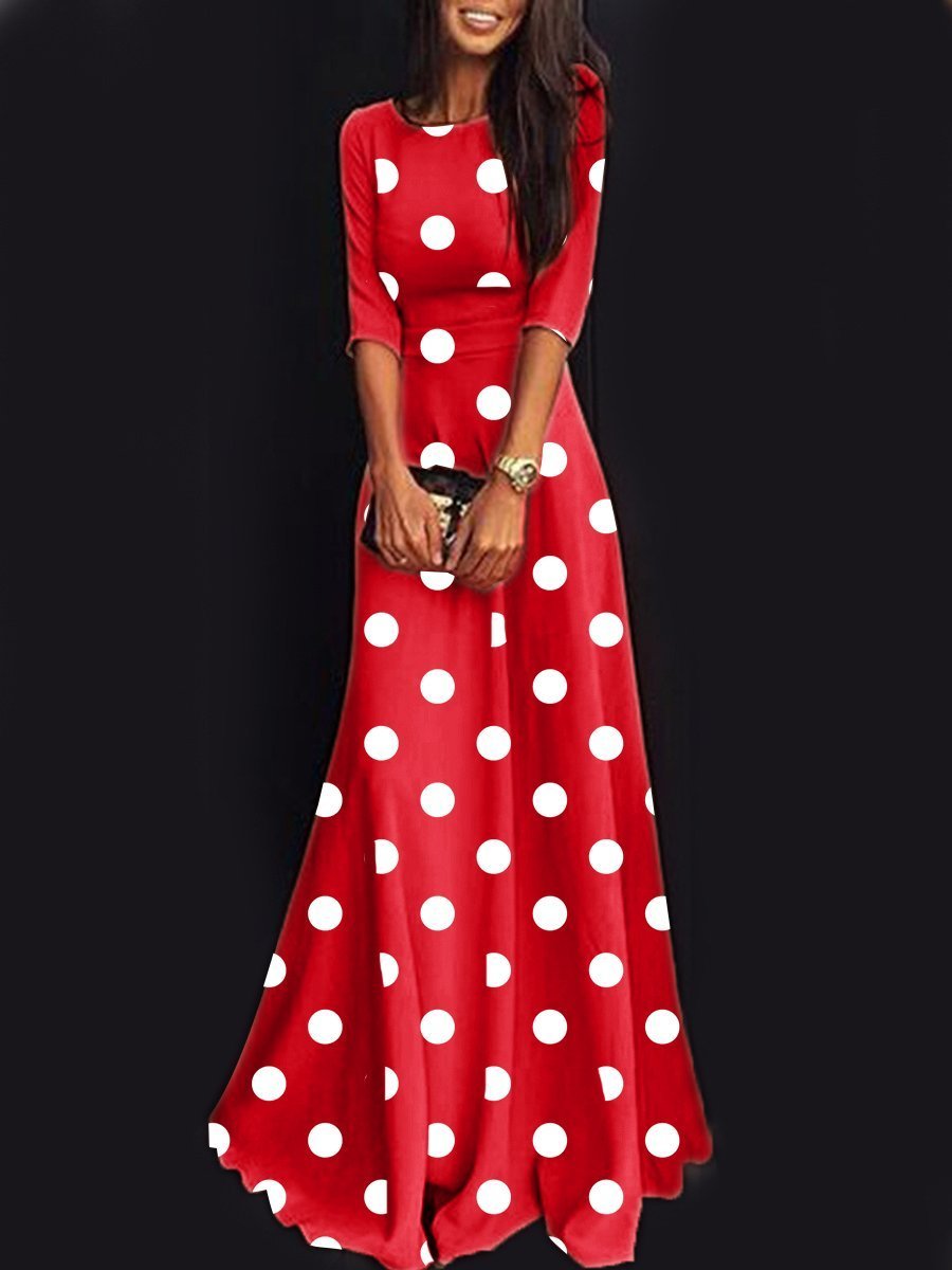 Round Neck short sleeve Polka Dot Maxi Dress