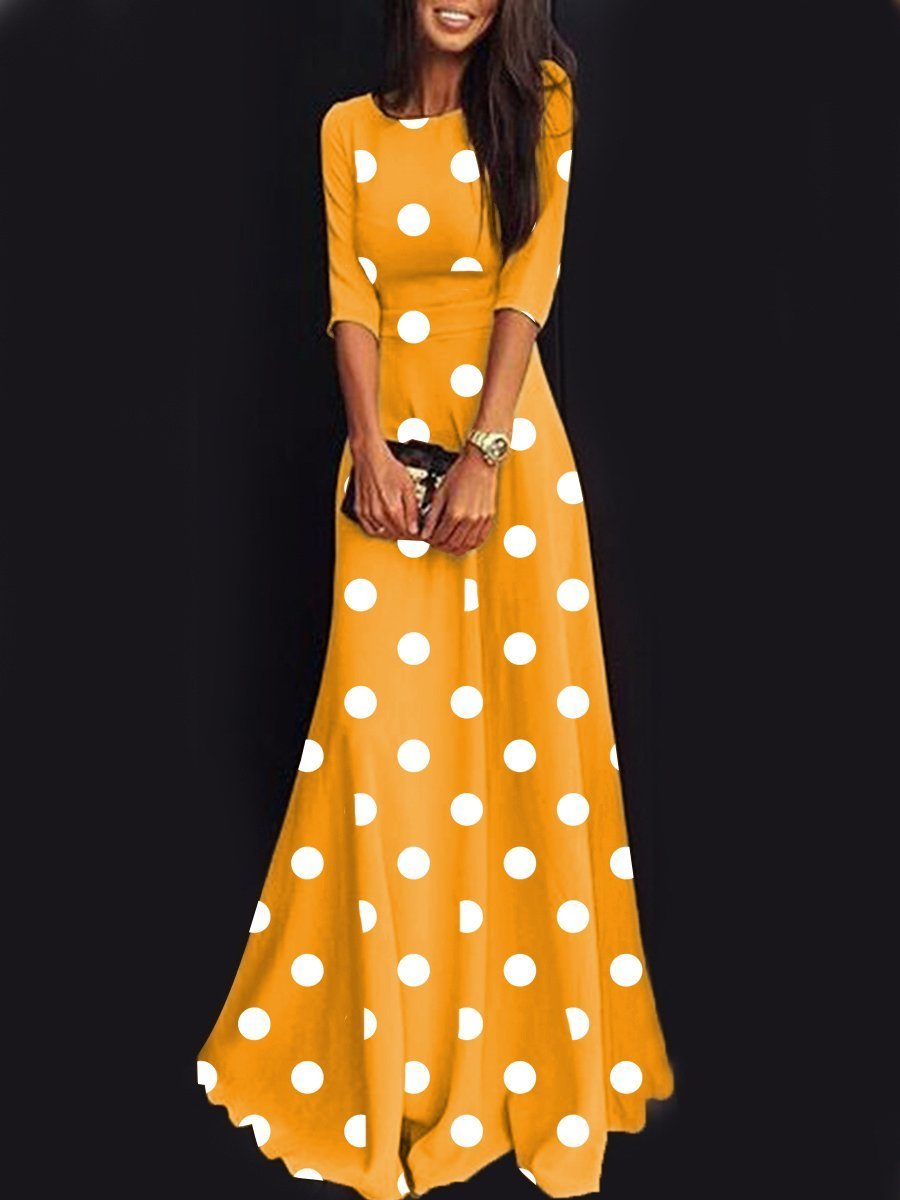 Round Neck short sleeve Polka Dot Maxi Dress