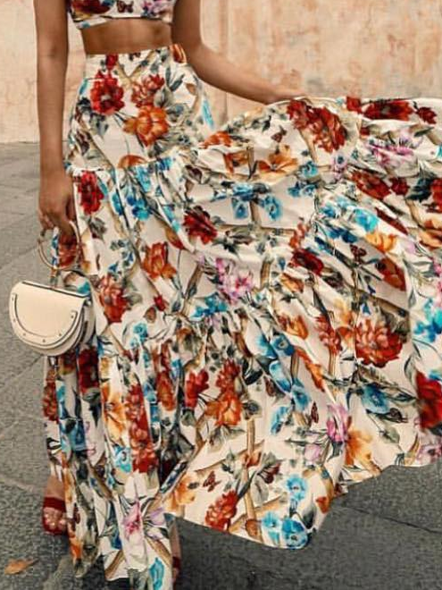 Sexy Off Shoulder sleeveless Midriff-Baring Floral Printed Beach Maxi Dress