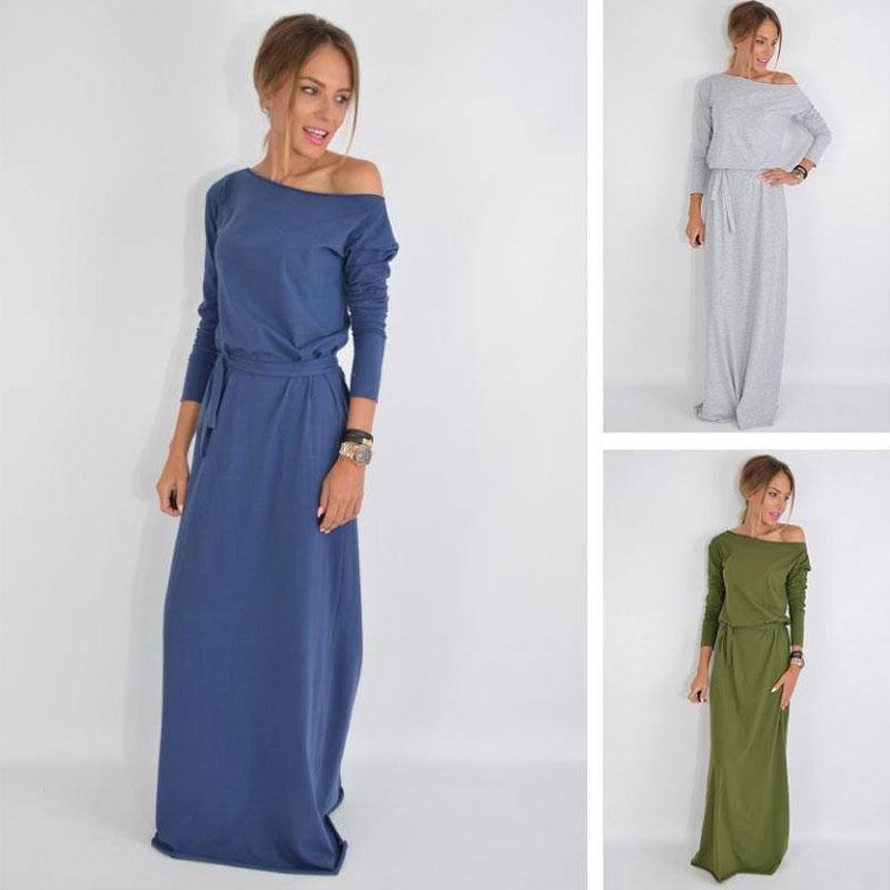 Round Neck Waist Casual Maxi Dress