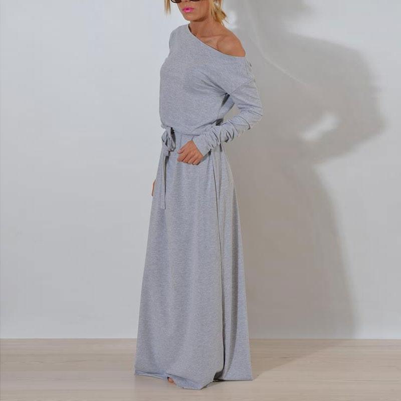 Round Neck Waist Casual Maxi Dress