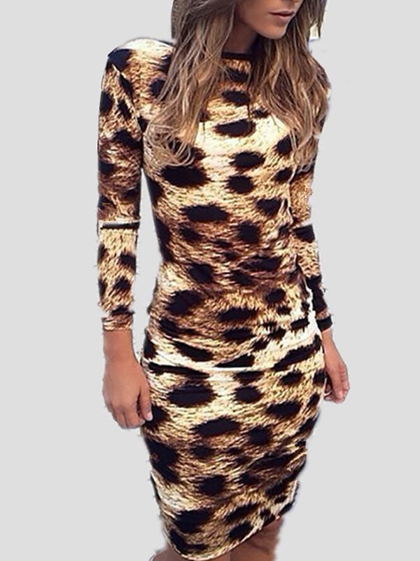 Leopard Backless Slim Sexy long sleeves Bodycon Dress
