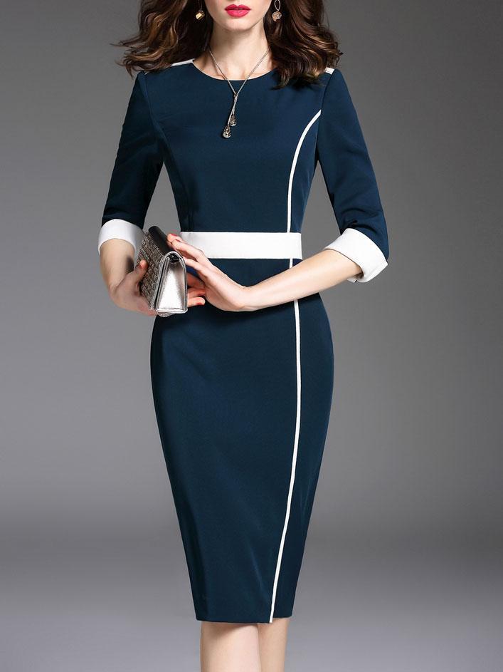 Round Neck  Plain Bodycon Dress