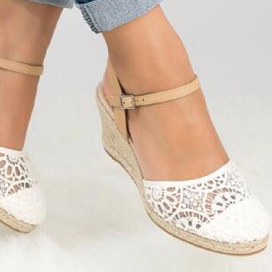 Lace  High Heeled  Lace  Ankle Strap  Round Toe  Date Wedge Sandals