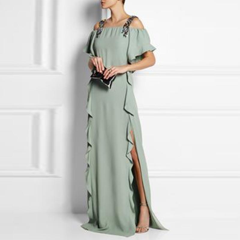 Sexy Fashion Light Green Plain Short sleeves Maxi Dress