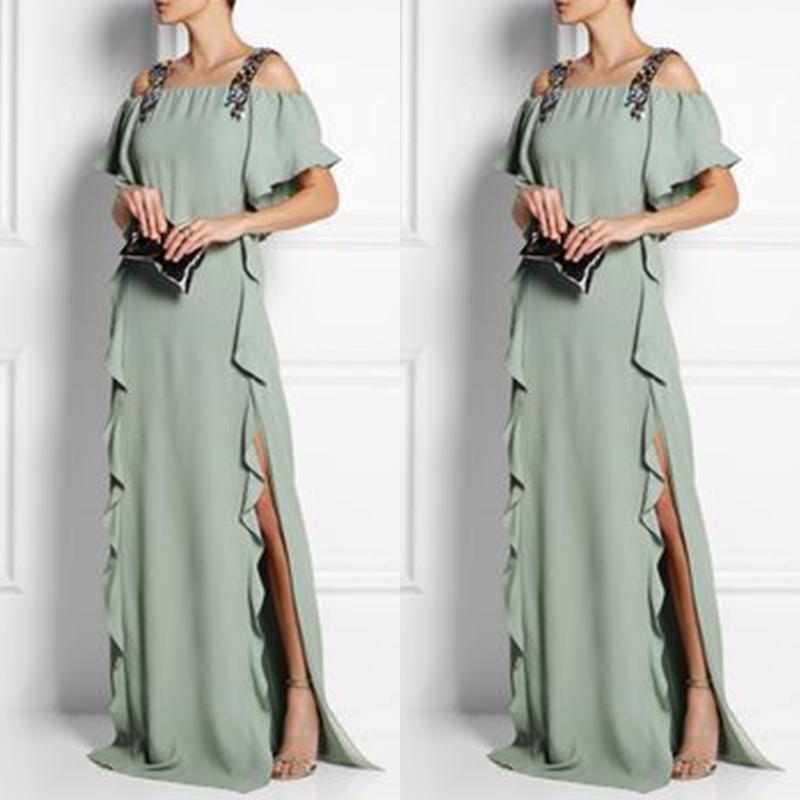 Sexy Fashion Light Green Plain Short sleeves Maxi Dress