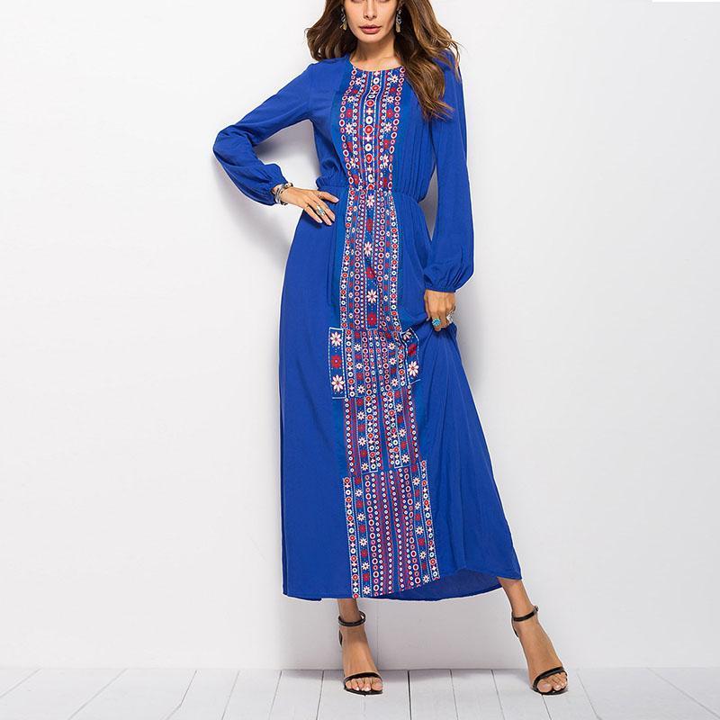 Elegant Round Neck long sleeves Maxi Dresses