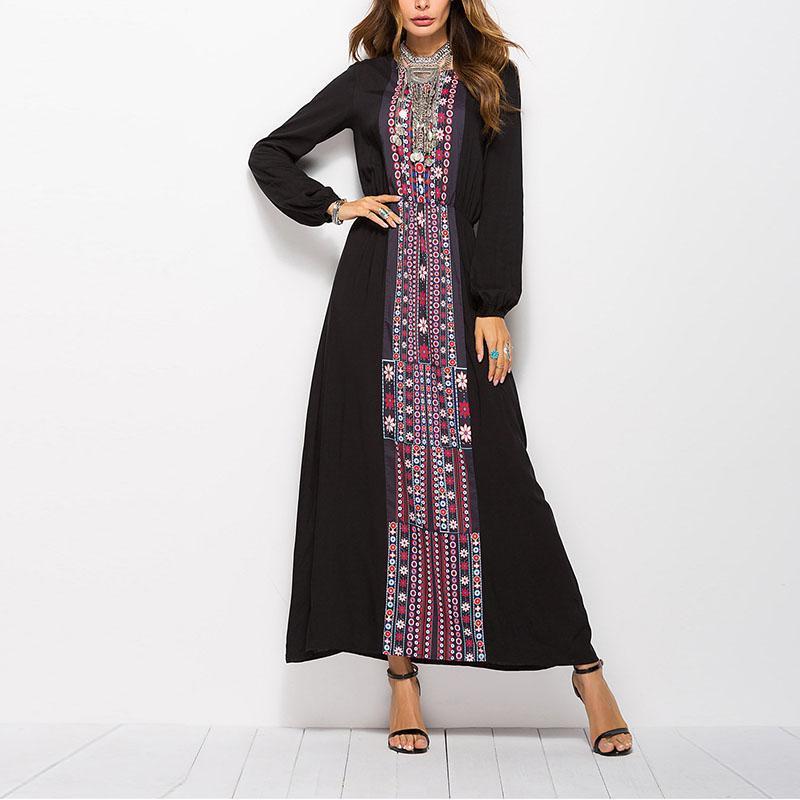 Elegant Round Neck long sleeves Maxi Dresses