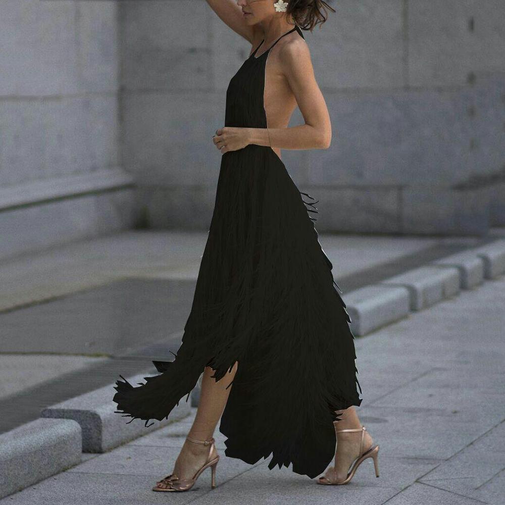 Sexy Backless Sleeveless Tassel Maxi Dress