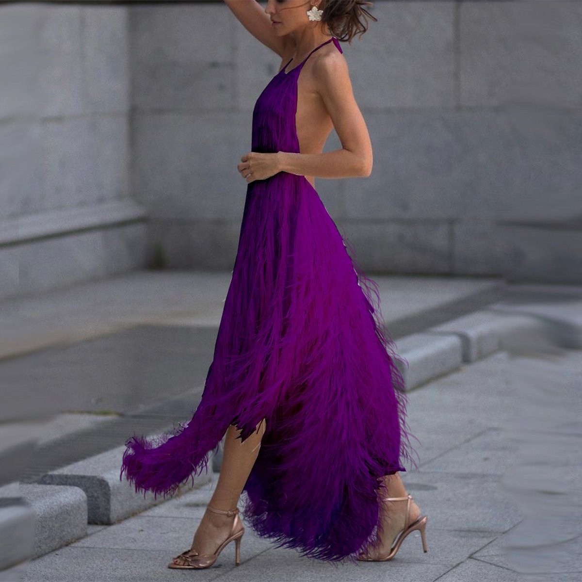 Sexy Backless Sleeveless Tassel Maxi Dress