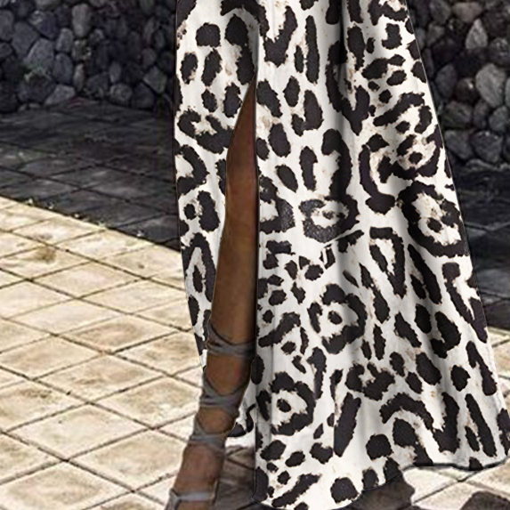 Sexy Deep V Collar Leopard long sleeves Dress
