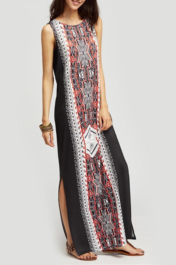 Fashion Ethnic Style Printed Sleeveless Maxi Dresses