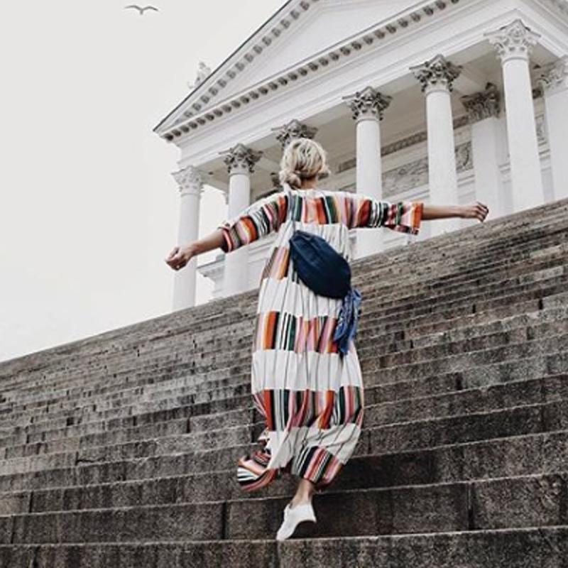 Round Neck Half Sleeve Color Block Maxi Dress