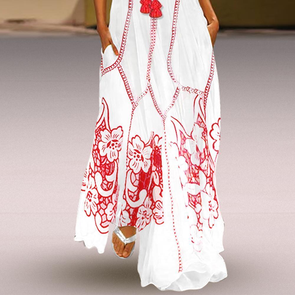 Chinese-Style sleeveless  Printed Cotton And Linen maxi Dress
