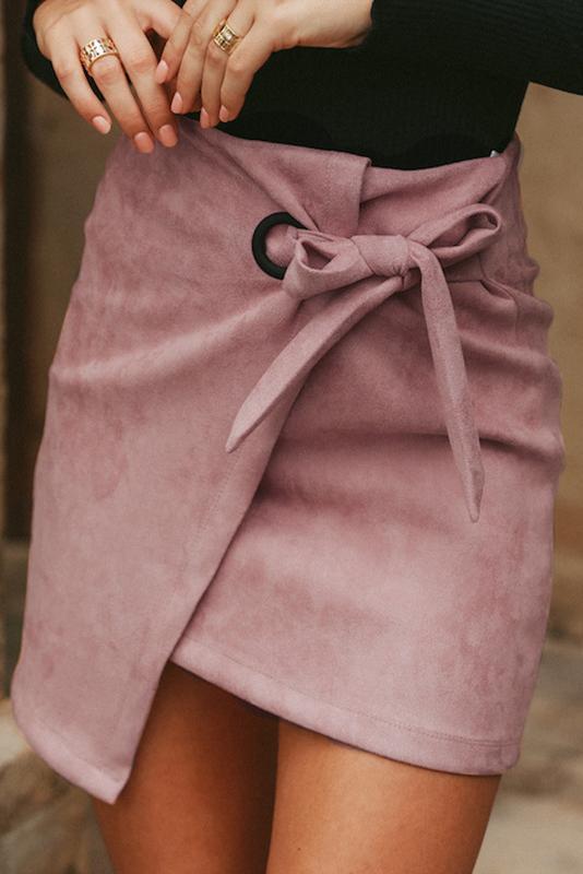Sexy Plain Irregular Hem Lace-Up Short Skirt