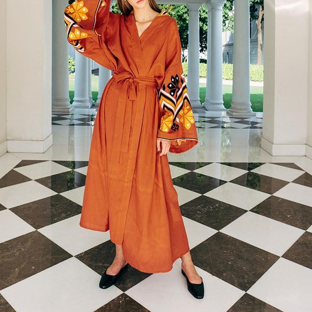 V-Neck long sleeves Flared Sleeve Wrap Dress