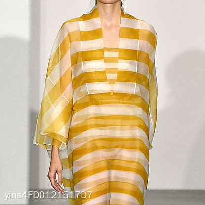 Fashion Loose long sleeve V neck Yellow Stripe Maxi Dress