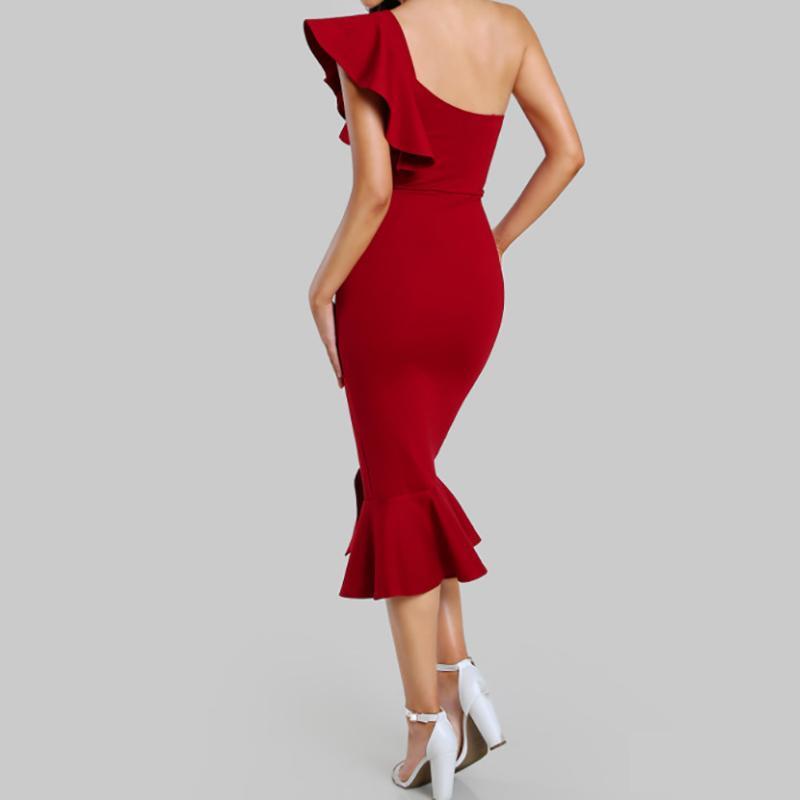 Sexy sleeveless Off-The-Shoulder Ruffled Split Evening Dress
